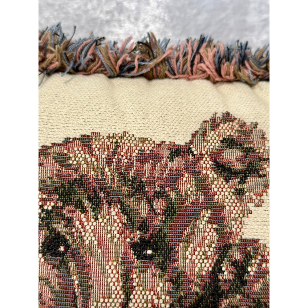 Vintage Dakotah Teddy Bear Woven Tapestry Throw Pillow Fringed Cream 12" x 13" - Picture 3 of 8